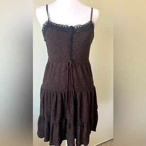 Free People Brown Textured Tiered Stretch Sundress Adjustable Straps Size S